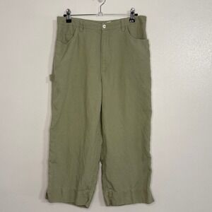Chico's Design Carpenter Pants Womens Sage Green Very Good Linen Tencel Boho